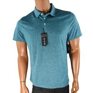Alfani Mens Polo Shirt Medium Peacock Short Sleeve Stretch Mosture Wicking New